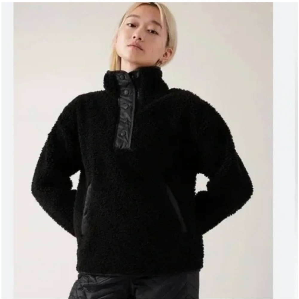 Athleta Cozy Sherpa Snap Sweatshirt XS Black